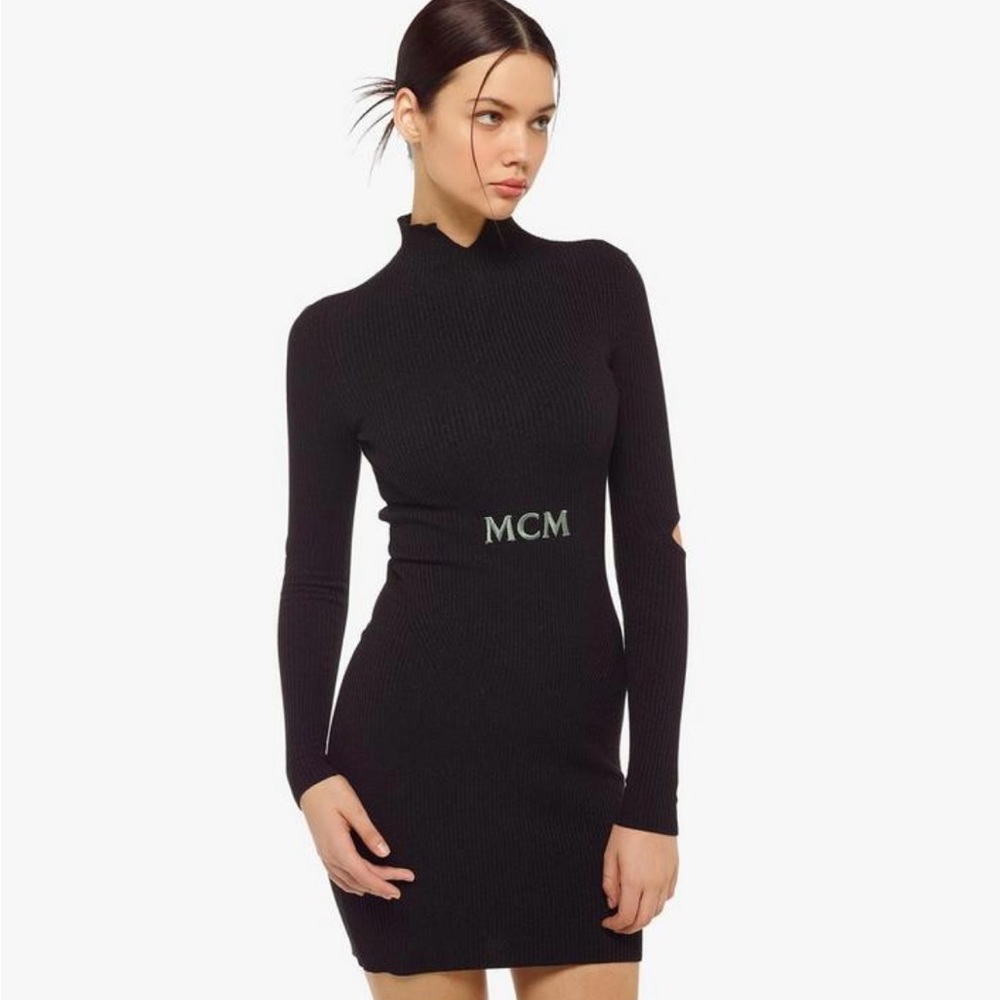 MCM Ribbed Bodycon Logo Mini Dress